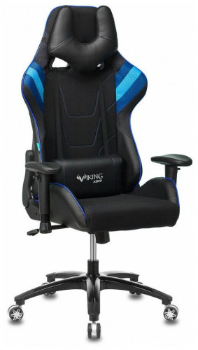 игровое кресло бюрократ бюрократ viking 4 aero, обивка: искусственная кожа, цвет: иск.кожа черная/ткань черная 26-28/сетка синяя(tw-10)-голубая(tw-55)-серая(tw-12) в Чите