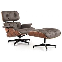 кресло eames style lounge chair кожа коричневое в Чите