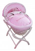 колыбель-переноска gift wicker moses basket белая, розовое белье в Чите