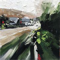 картина маслом зеленая улица в Чите