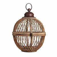 подсвечник-фонарь круглый деревянный большой со стеклом bamboo, 40 см в Чите