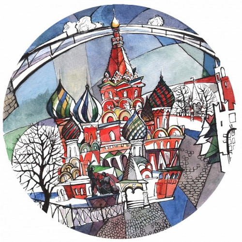 тарелка сувенирная собор василия блаженного. вечер в Чите