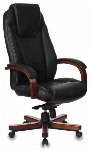кресло для руководителя бюрократ бюрократ t-9923 walnut, обивка: натуральная кожа, цвет: кожа (black) в Чите